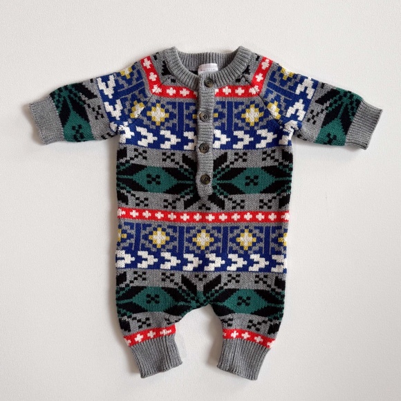 Hanna Andersson Winter Festival Baby 1st Holiday Sweater Romper Gift 0-3 Month - Picture 1 of 11